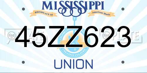 45ZZ623 Mississippi License Plate