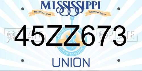 45ZZ673 Mississippi License Plate
