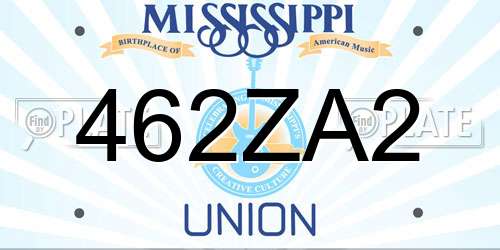 462ZA2 Mississippi License Plate