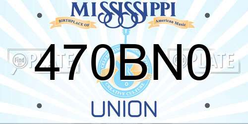 470BN0 Mississippi License Plate