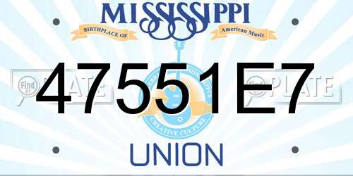47551E7 Mississippi License Plate