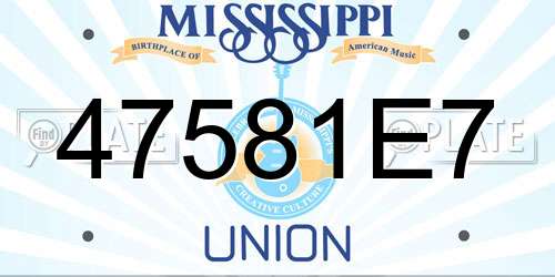 47581E7 Mississippi License Plate