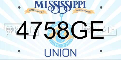4758GE Mississippi License Plate
