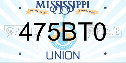 475BT0 Mississippi License Plate