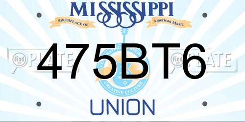475BT6 Mississippi License Plate