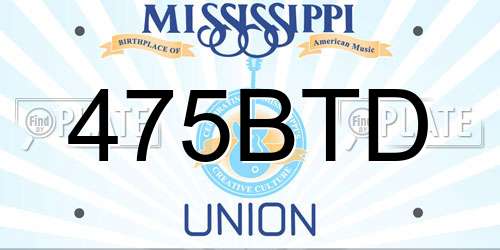 475BTD Mississippi License Plate