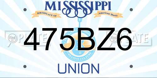 475BZ6 Mississippi License Plate