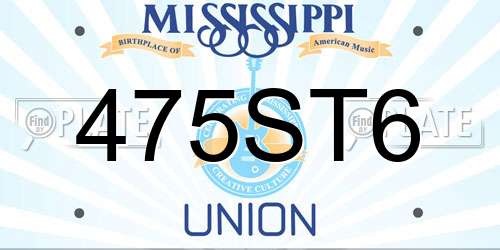 475ST6 Mississippi License Plate