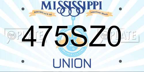 475SZ0 Mississippi License Plate