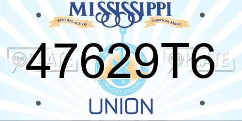 47629T6 Mississippi License Plate