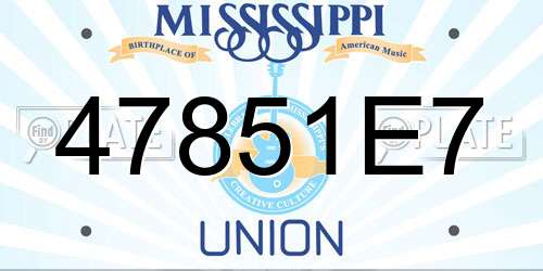 47851E7 Mississippi License Plate
