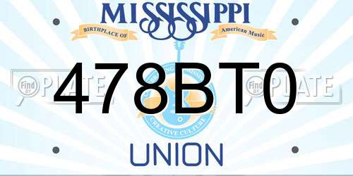 478BT0 Mississippi License Plate