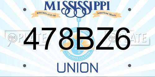 478BZ6 Mississippi License Plate