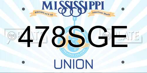 478SGE Mississippi License Plate