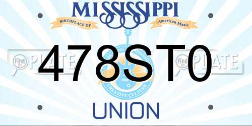 478ST0 Mississippi License Plate