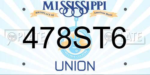 478ST6 Mississippi License Plate