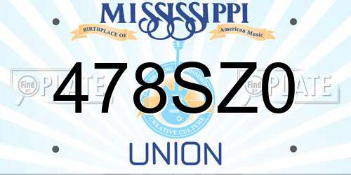 478SZ0 Mississippi License Plate