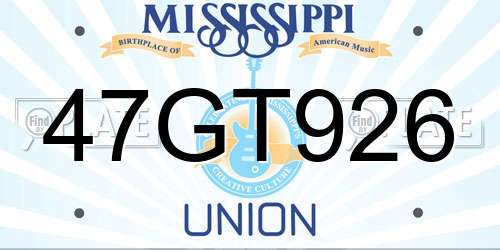 47GT926 Mississippi License Plate