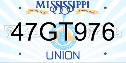 47GT976 Mississippi License Plate