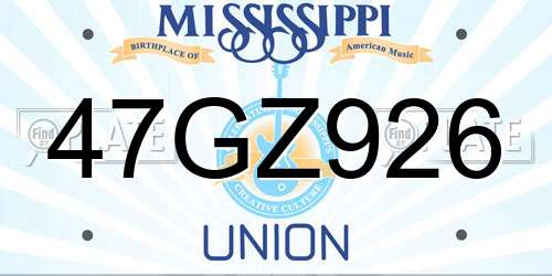 47GZ926 Mississippi License Plate
