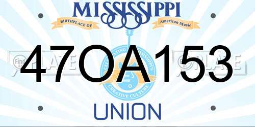 47OA153 Mississippi License Plate
