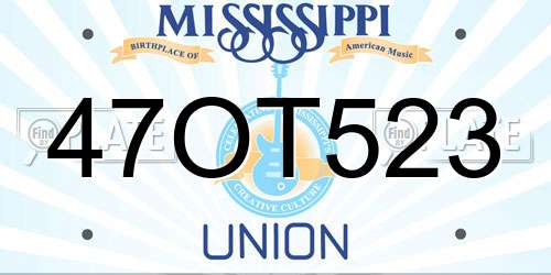 47OT523 Mississippi License Plate