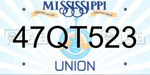 47QT523 Mississippi License Plate