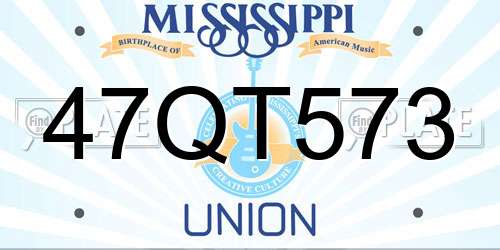 47QT573 Mississippi License Plate