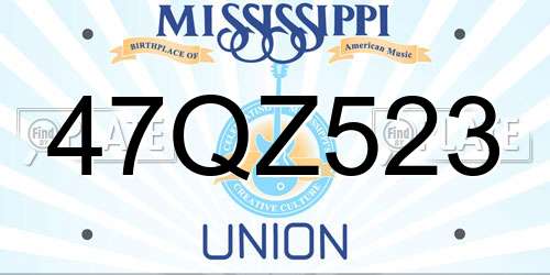 47QZ523 Mississippi License Plate