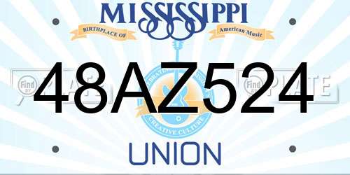 48AZ524 Mississippi License Plate