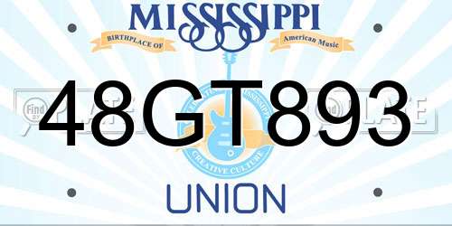 48GT893 Mississippi License Plate