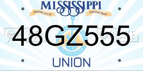 48GZ555 Mississippi License Plate