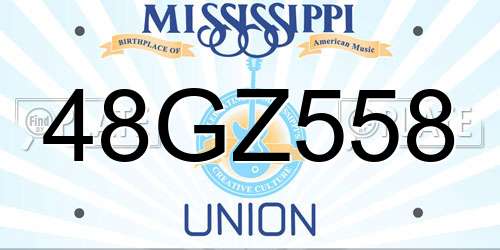 48GZ558 Mississippi License Plate