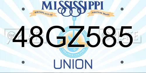 48GZ585 Mississippi License Plate