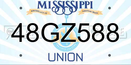48GZ588 Mississippi License Plate
