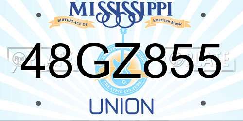 48GZ855 Mississippi License Plate