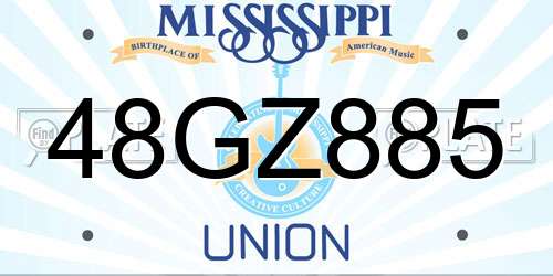 48GZ885 Mississippi License Plate