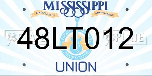 48LT012 Mississippi License Plate