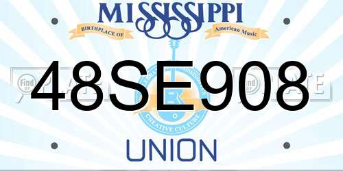 48SE908 Mississippi License Plate