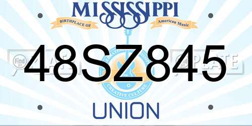 48SZ845 Mississippi License Plate