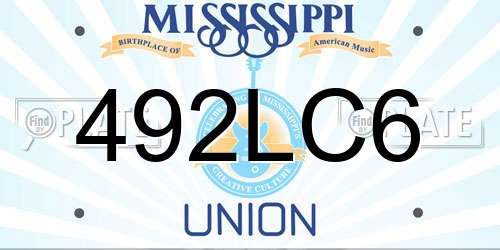 492LC6 Mississippi License Plate