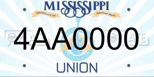 4AA0000 Mississippi License Plate
