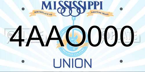 4AAO000 Mississippi License Plate