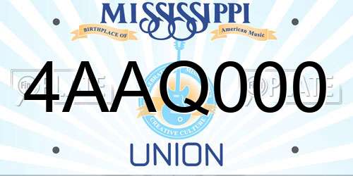 4AAQ000 Mississippi License Plate