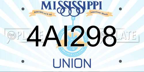 4AI298 Mississippi License Plate