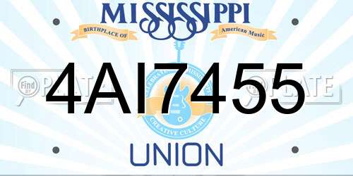 4AI7455 Mississippi License Plate