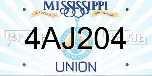 4AJ204 Mississippi License Plate