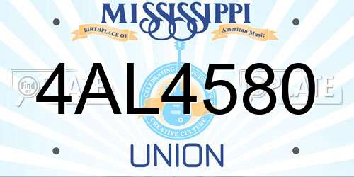 4AL4580 Mississippi License Plate
