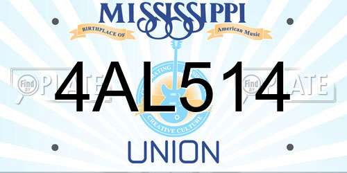 4AL514 Mississippi License Plate