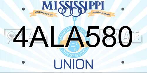 4ALA580 Mississippi License Plate